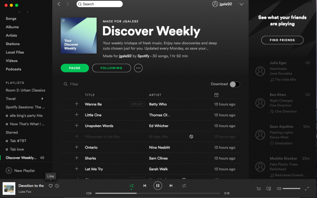 schermata di discover weekly